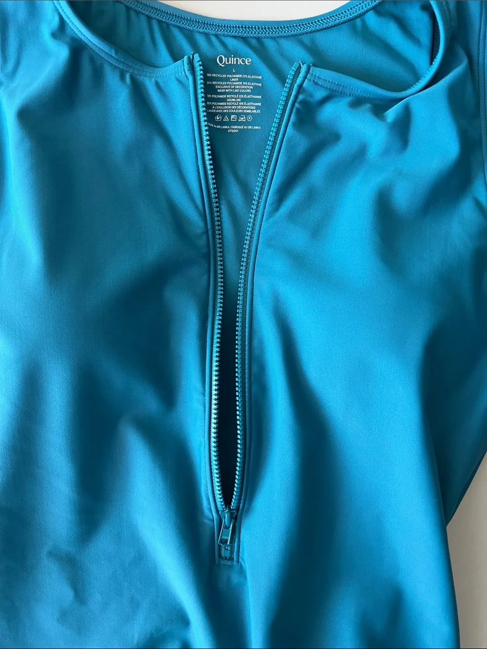 New Quince Italian Zip-Front One-Piece Swimsuit in Lagoon Teal Blue Size L